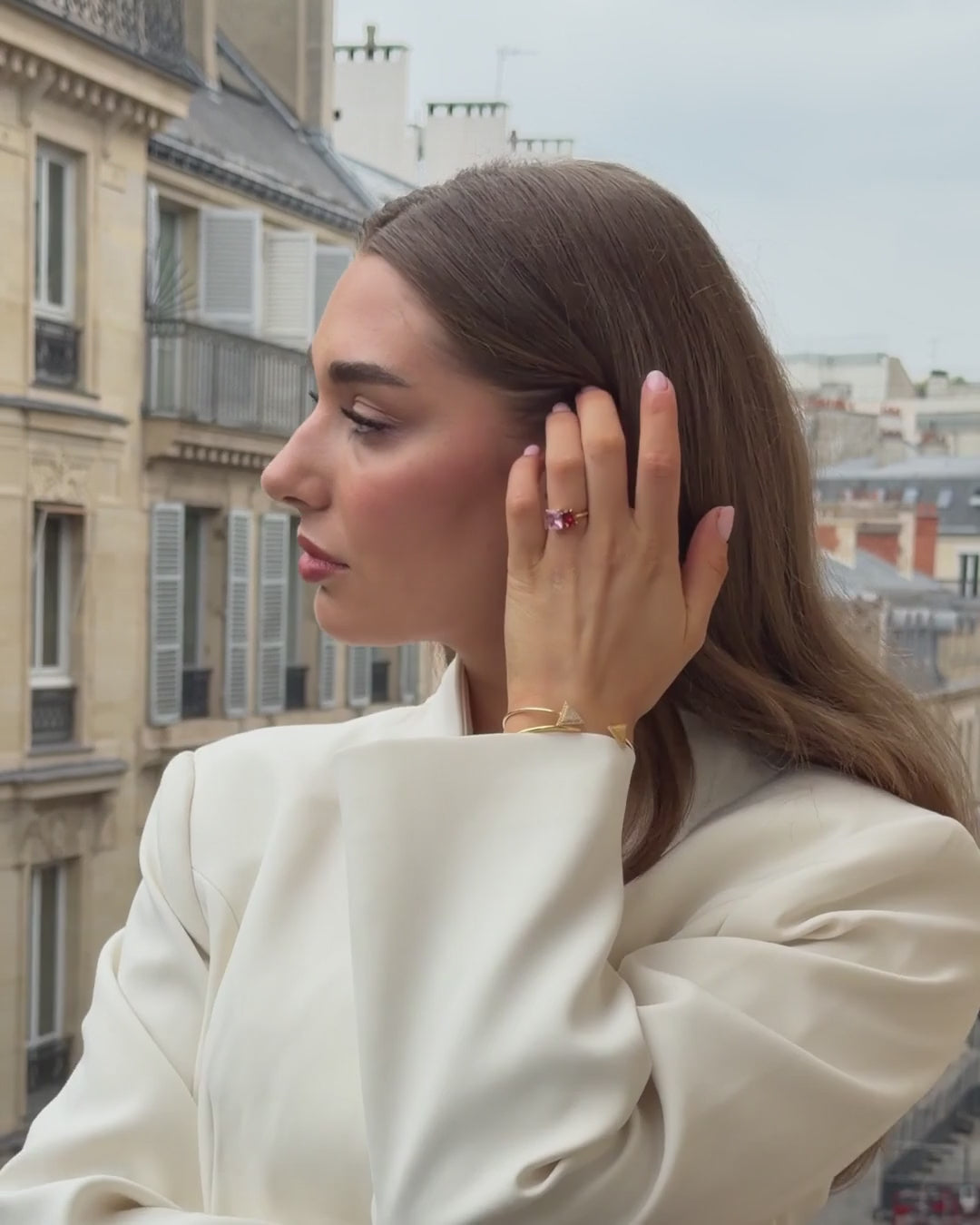 Melissa Gold earrings — Paris balcony close-up — silent